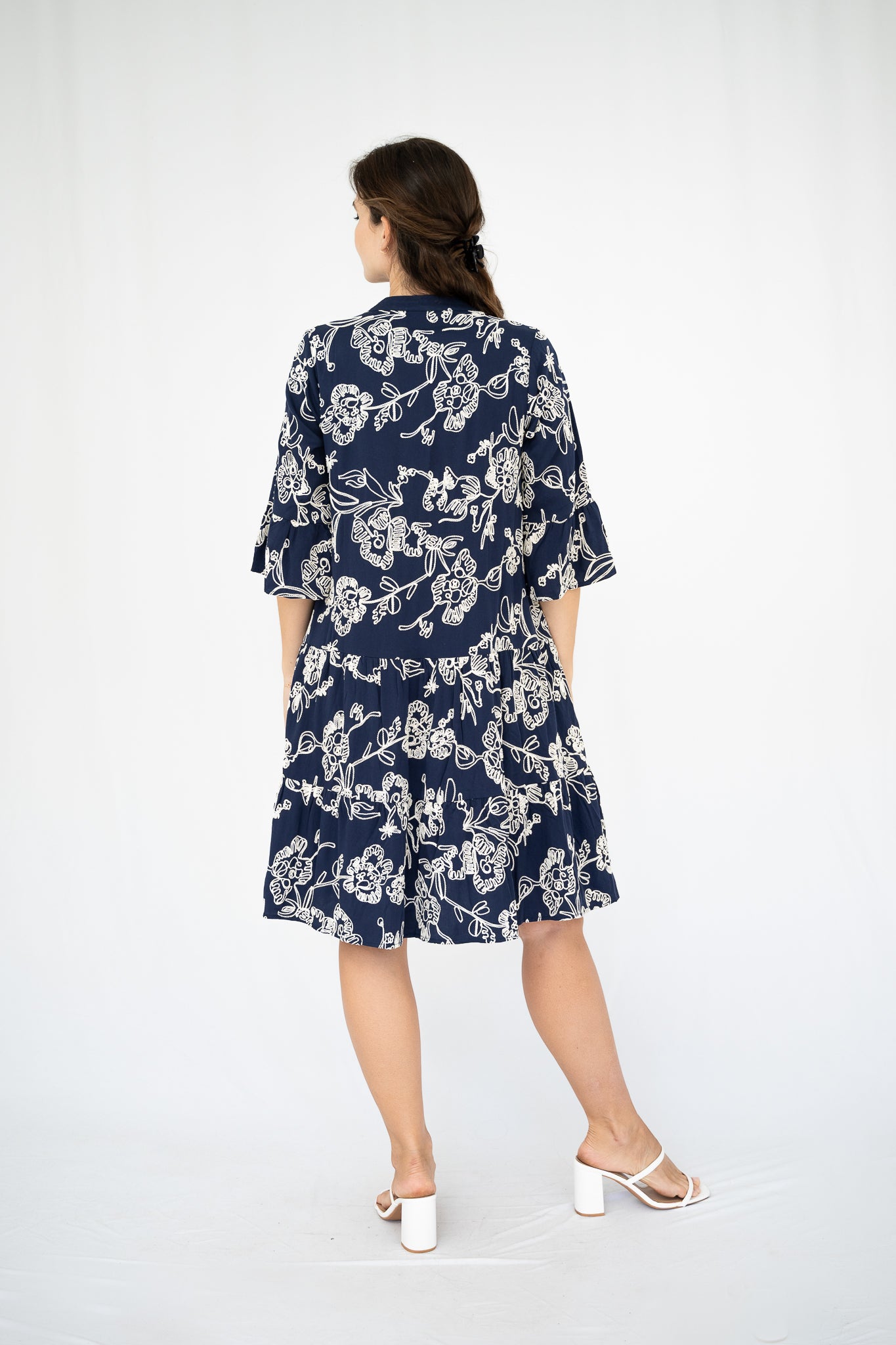 Pamela Embroidered Dress Navy