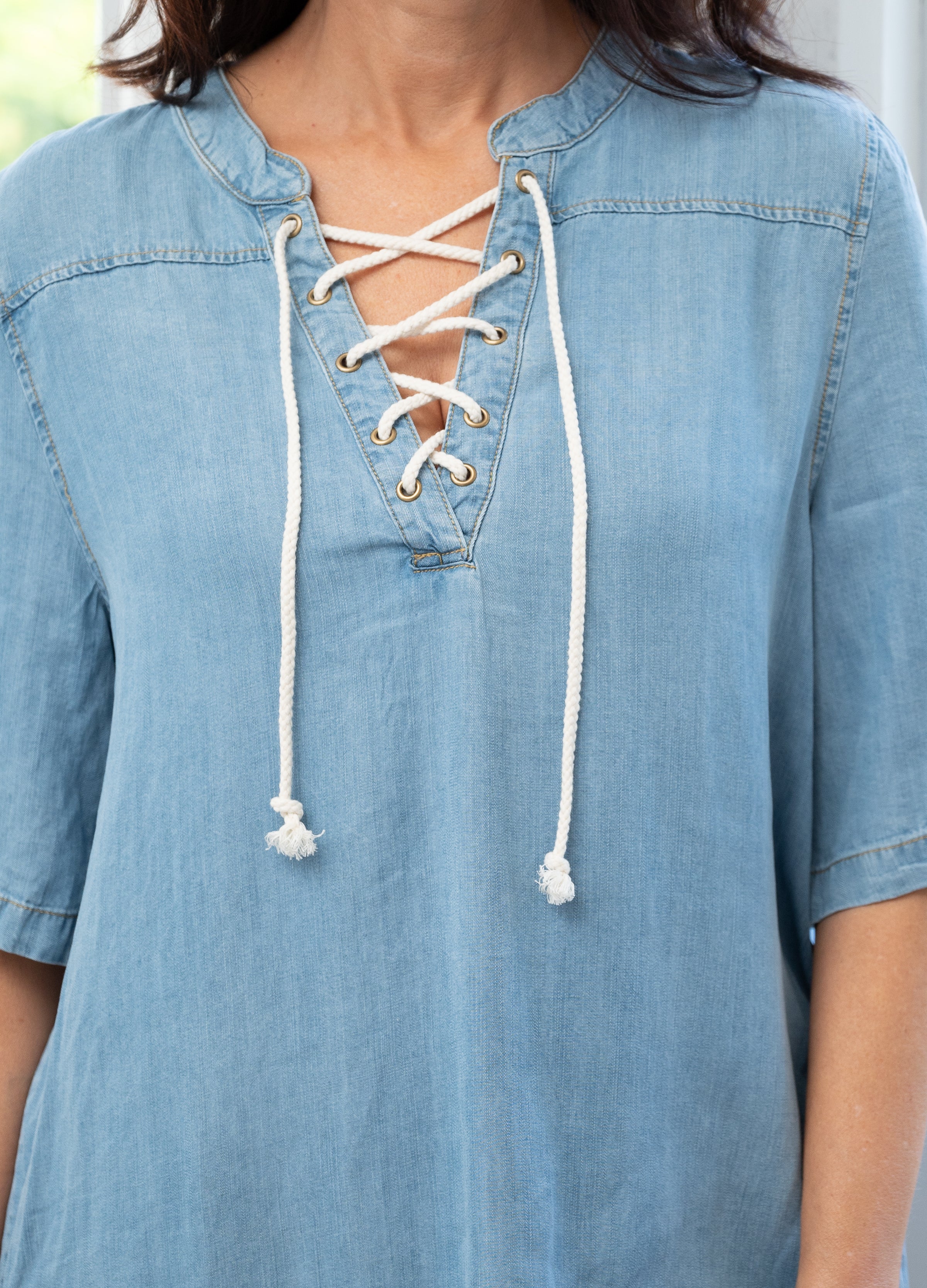 Elsa Lace-Up Denim Dress
