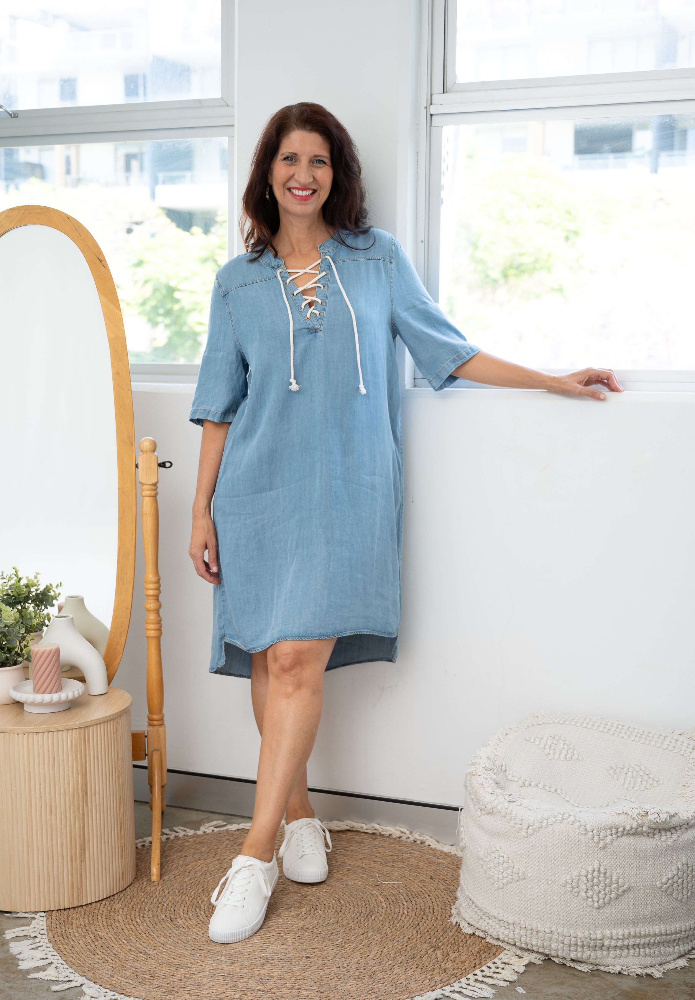 Elsa Lace-Up Denim Dress