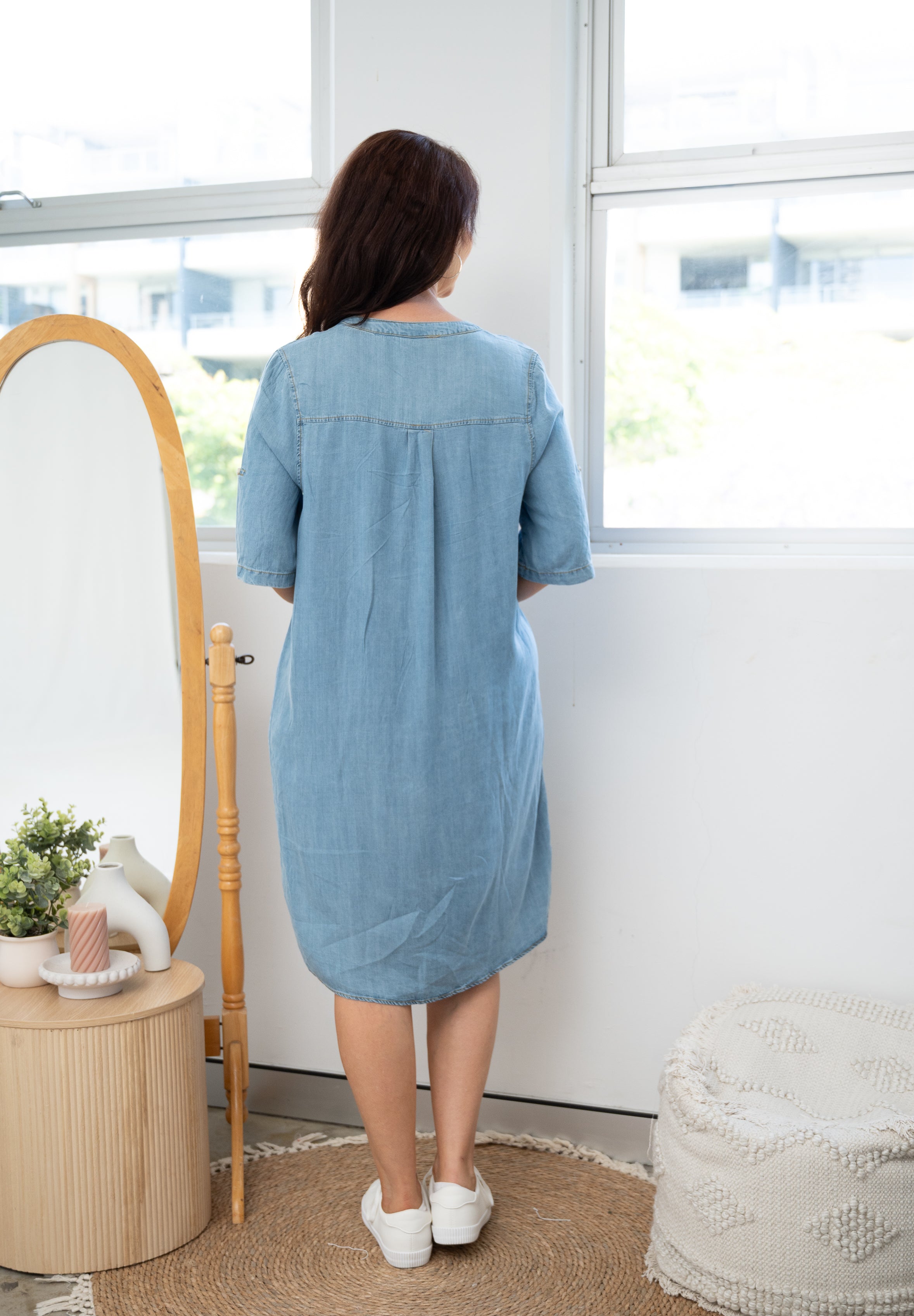 Elsa Lace-Up Denim Dress
