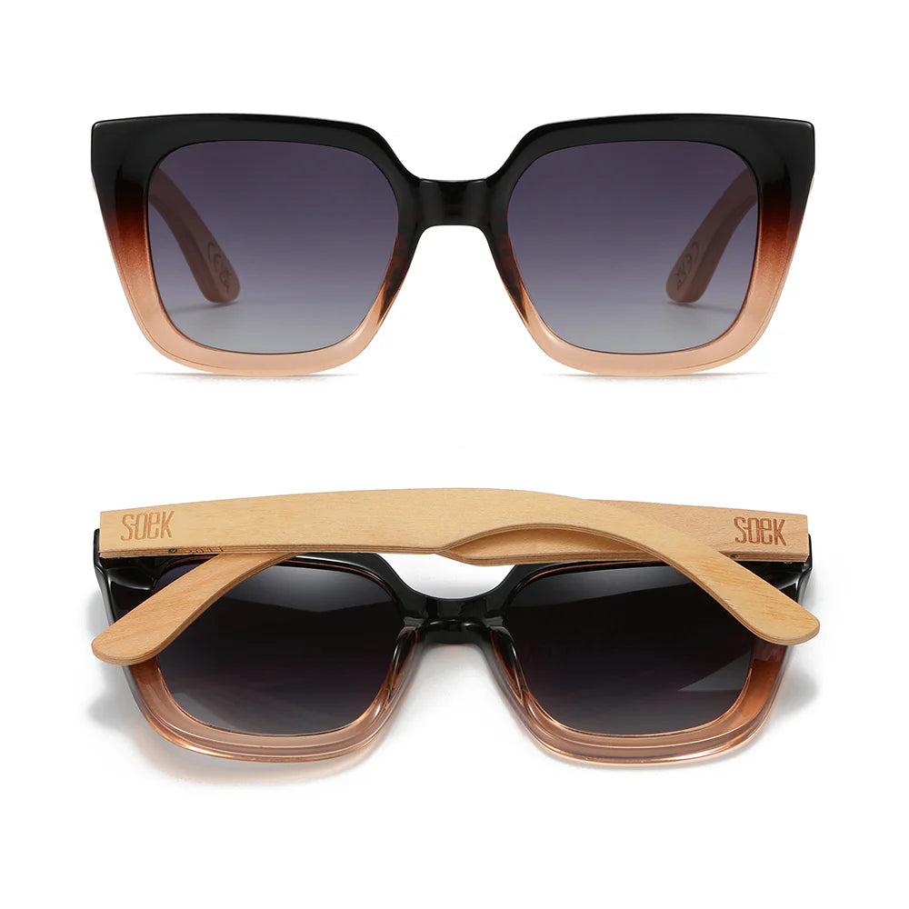 SOEK SOLUNA OMBRE l Sunglasses l Black Polarised Lens l Walnut Maple Arm