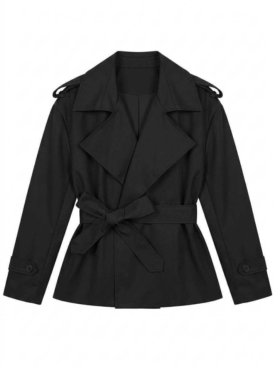 Teagan Cropped Trench Coat in Black