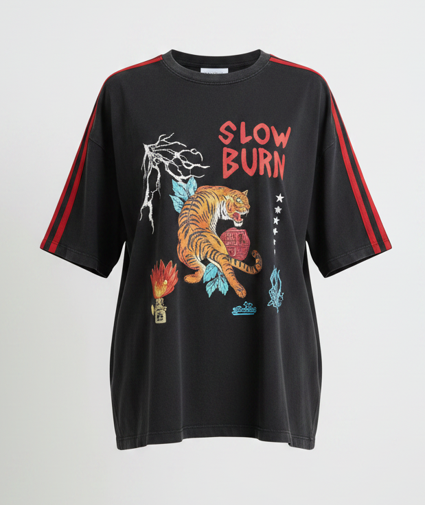 Slow Burn Tiger Tee Acid Black