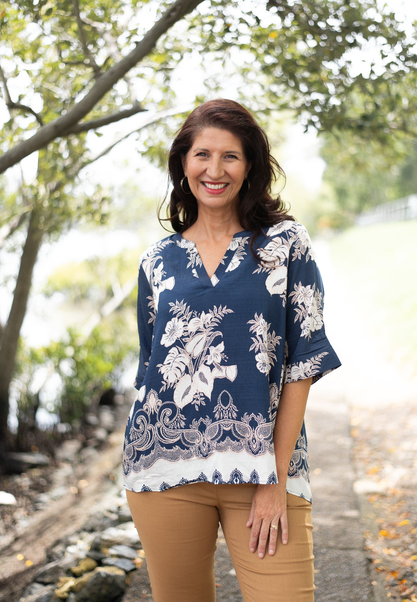 Doreen Floral Top Navy