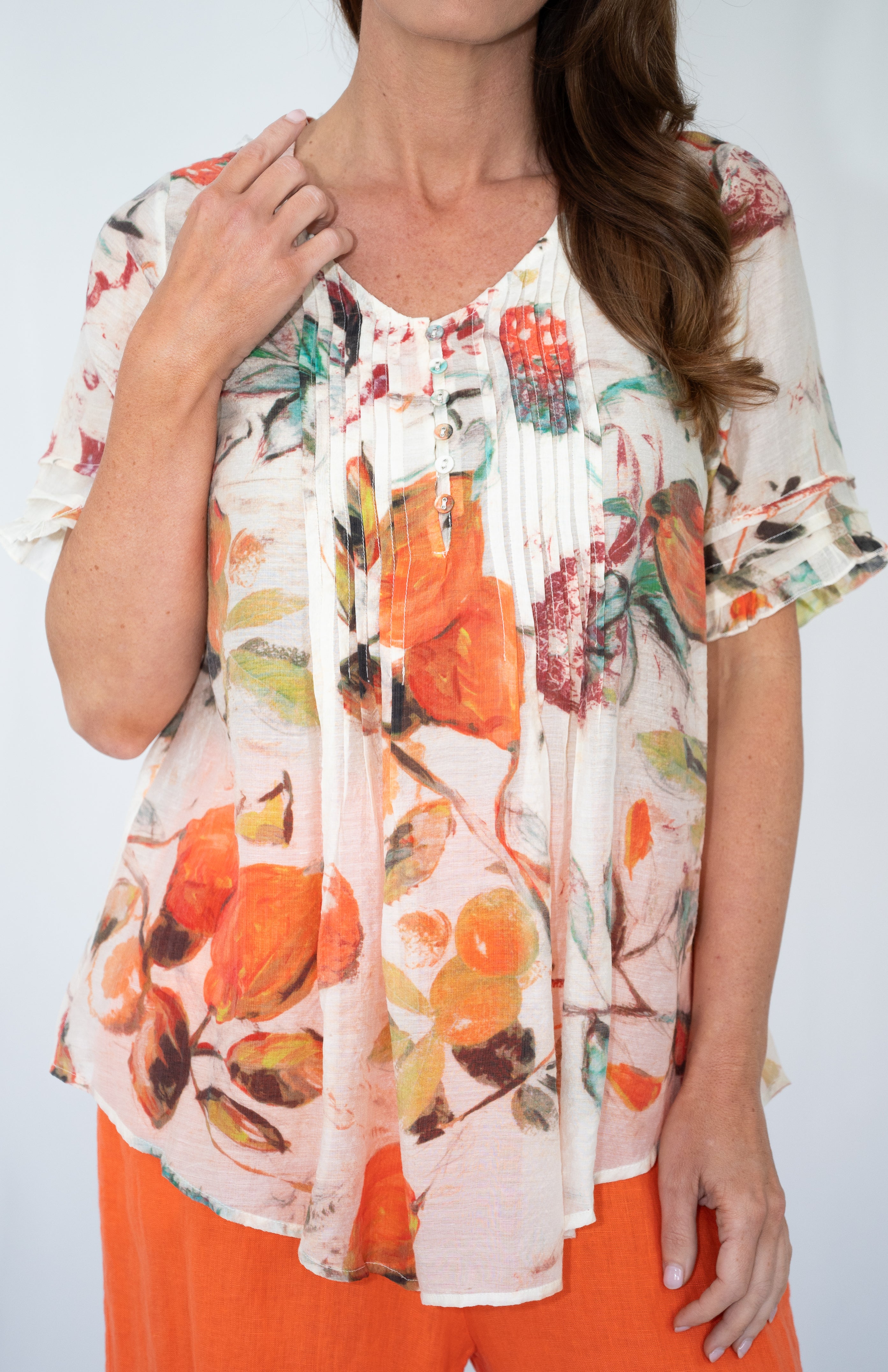 Citrus Glow Pleated Top