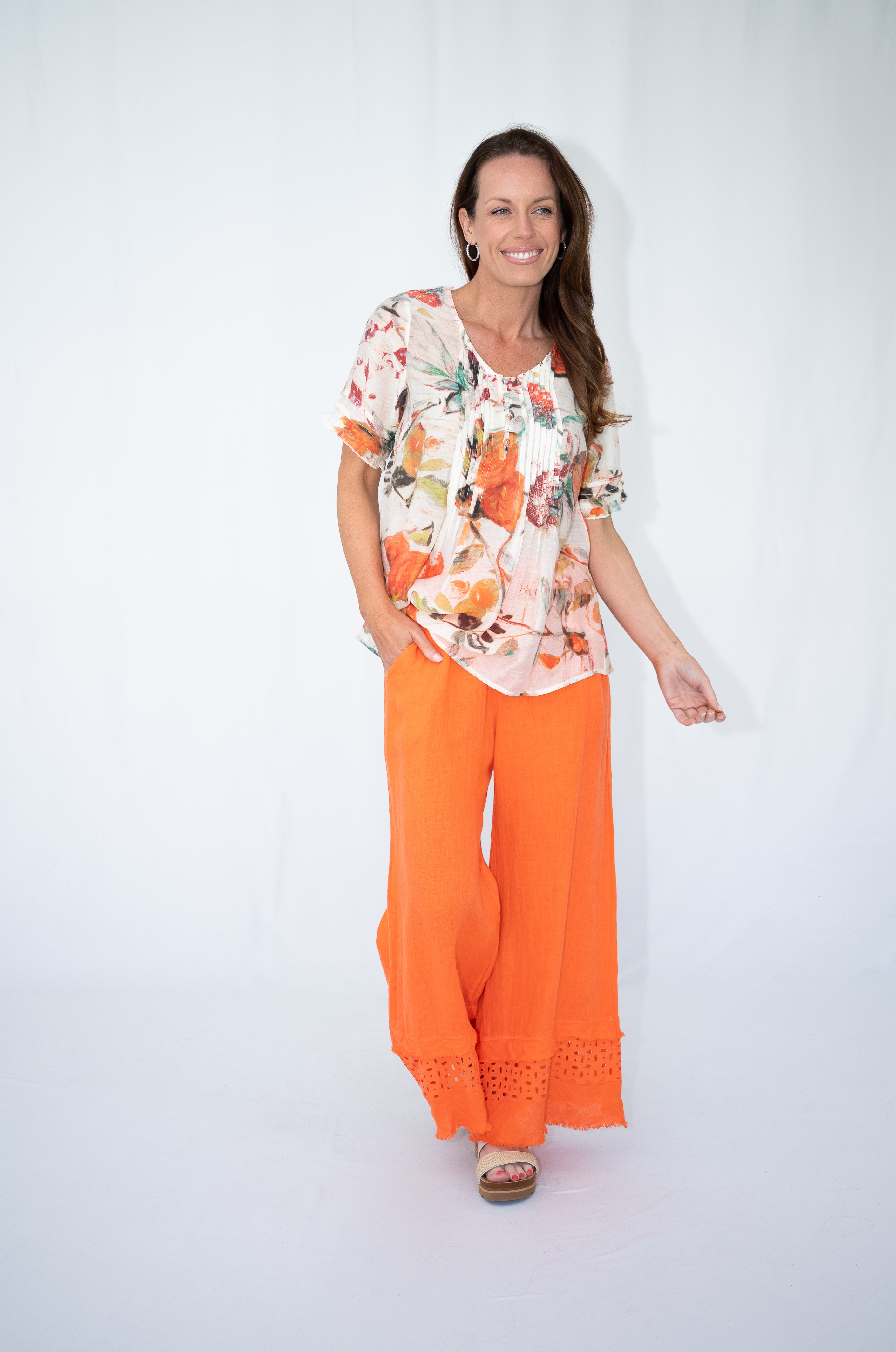 Citrus Glow Pleated Top