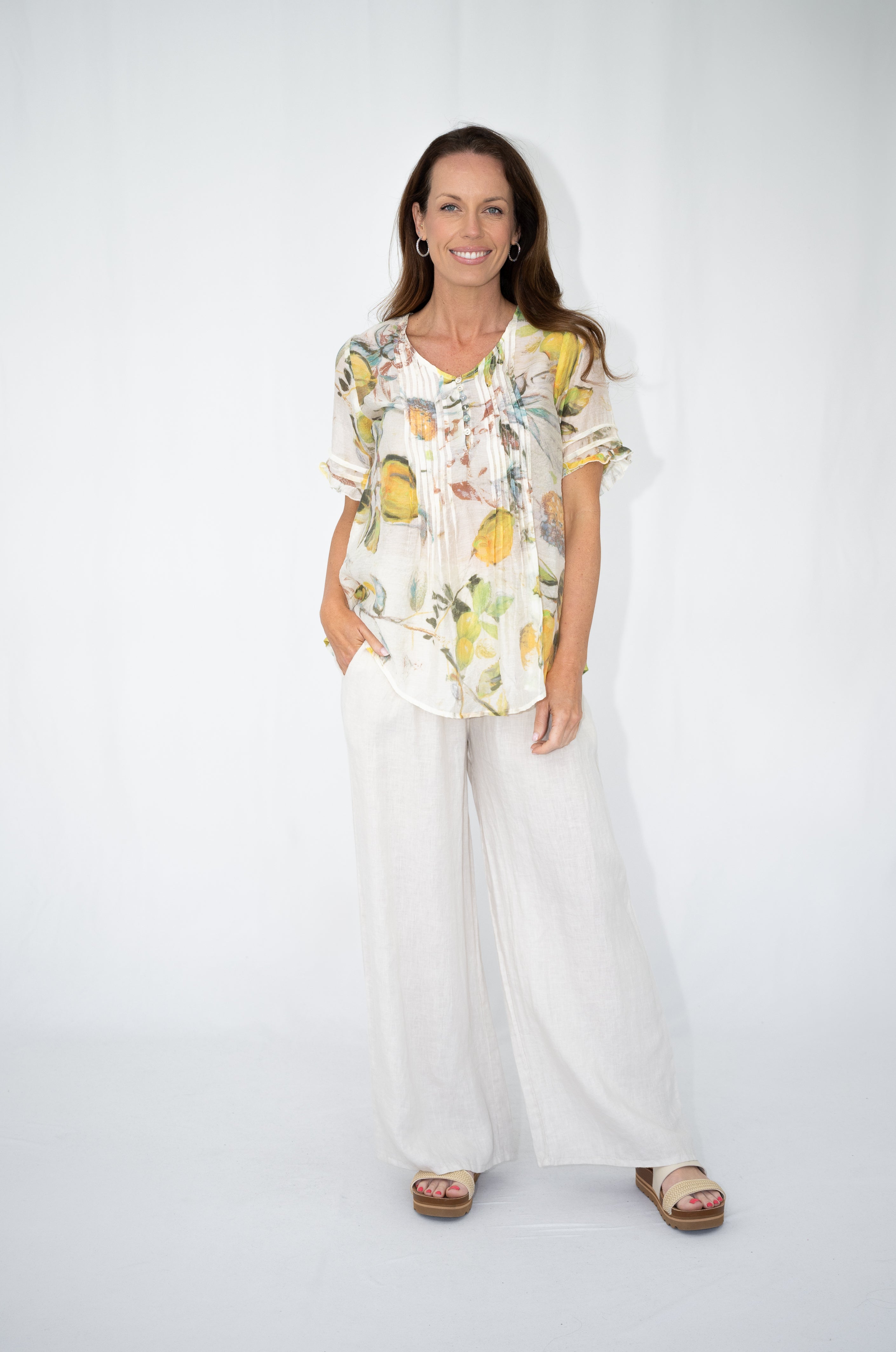 Citrus Glow Pleated Top