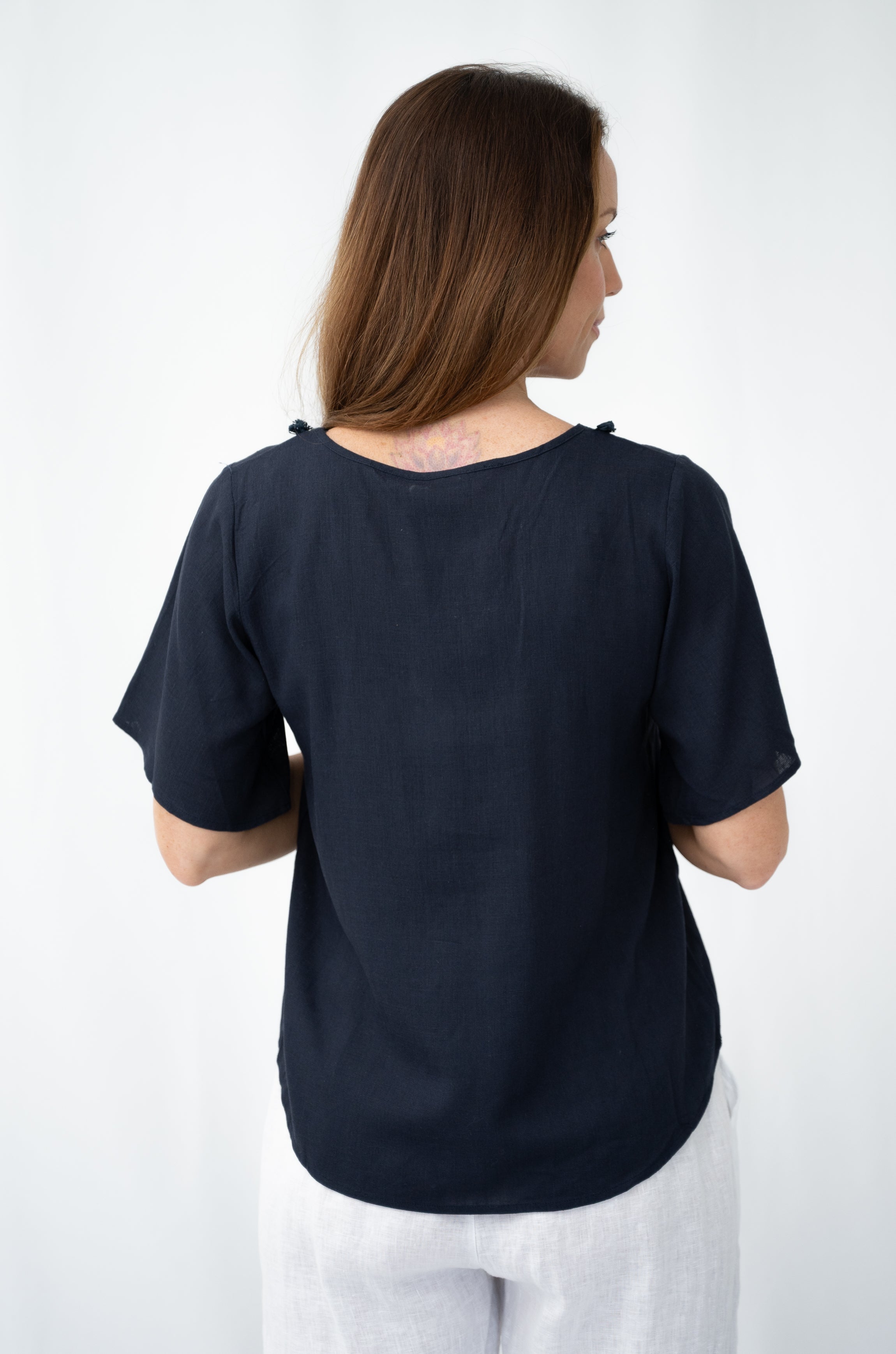 Jessie Lace Trim Top Navy