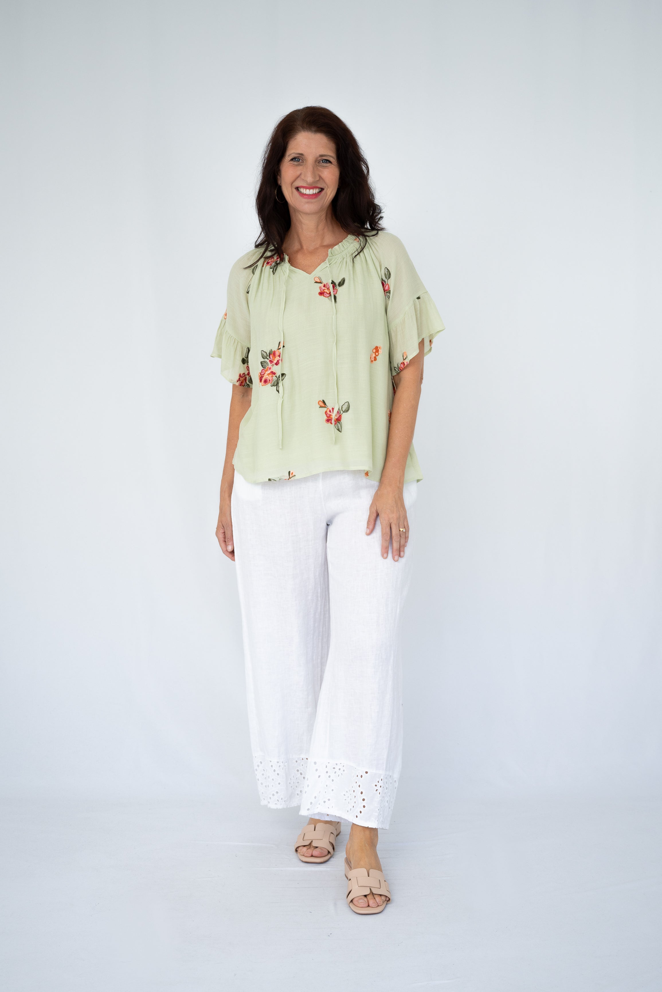 Failey Embroidered Peasant Top Sage
