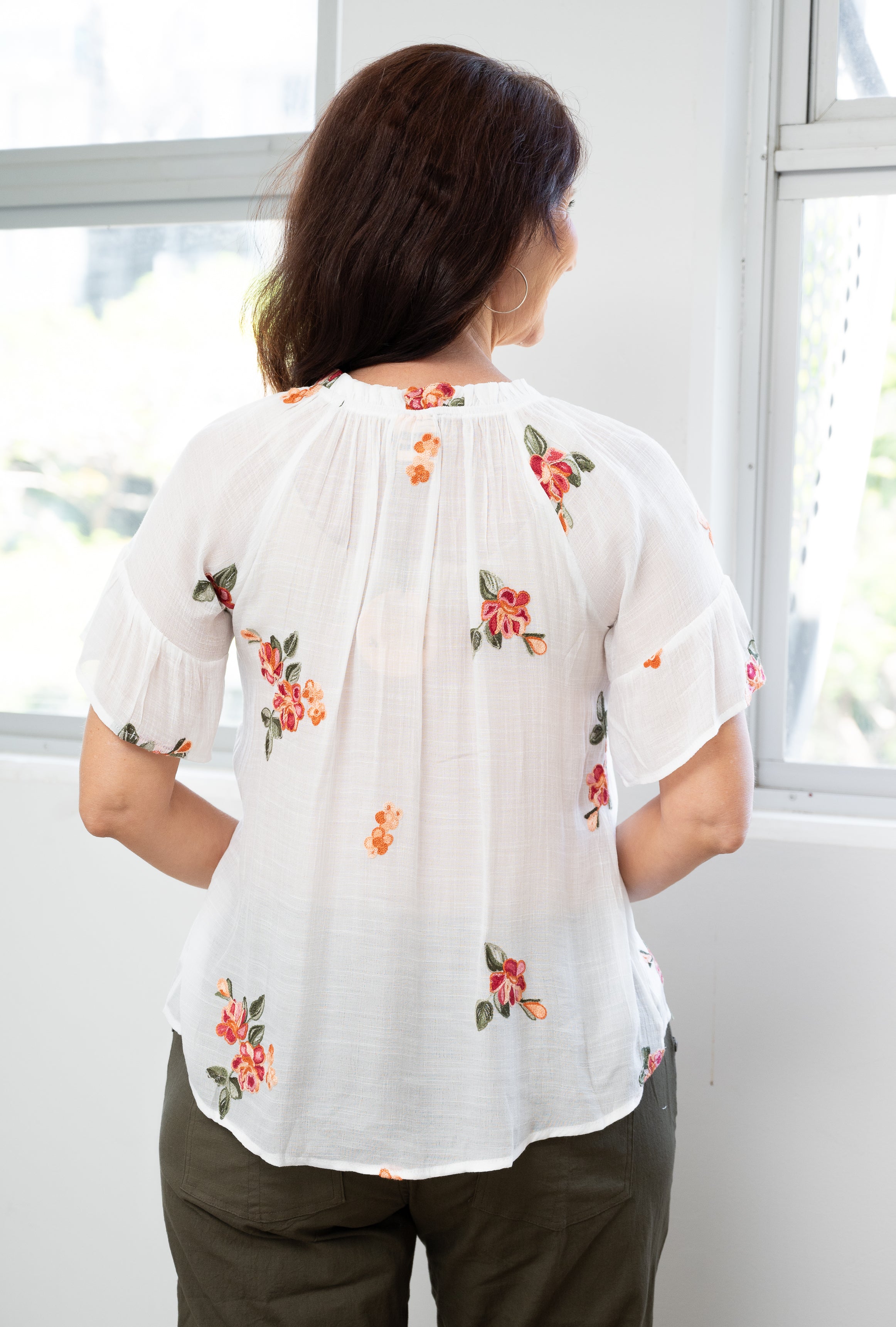 Failey Embroidered Peasant Top White