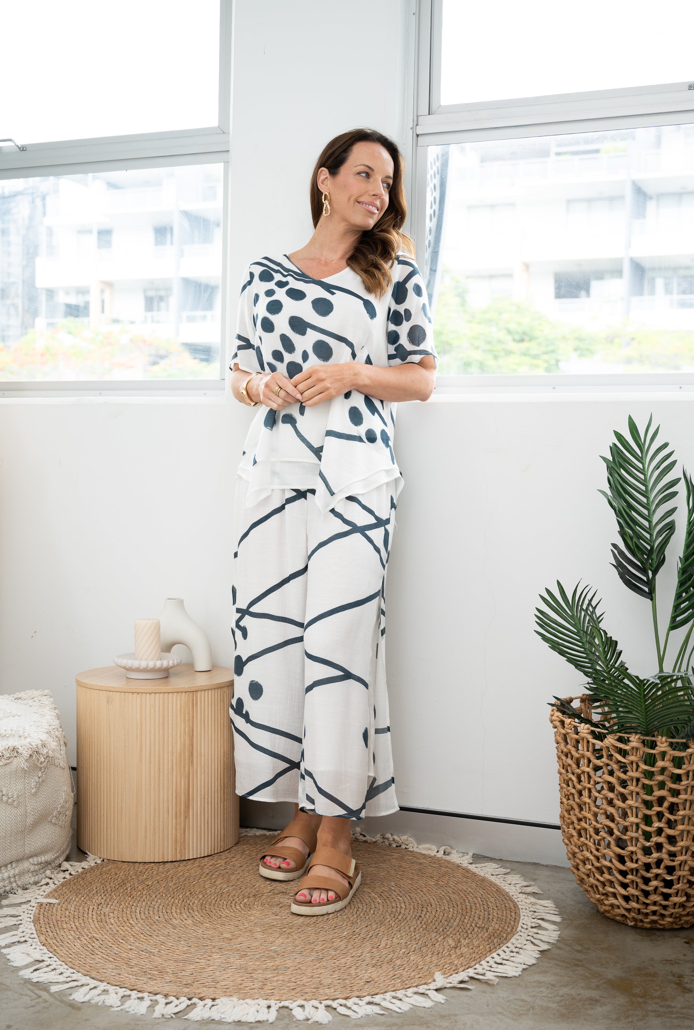 Geometric Abstract Pant Navy