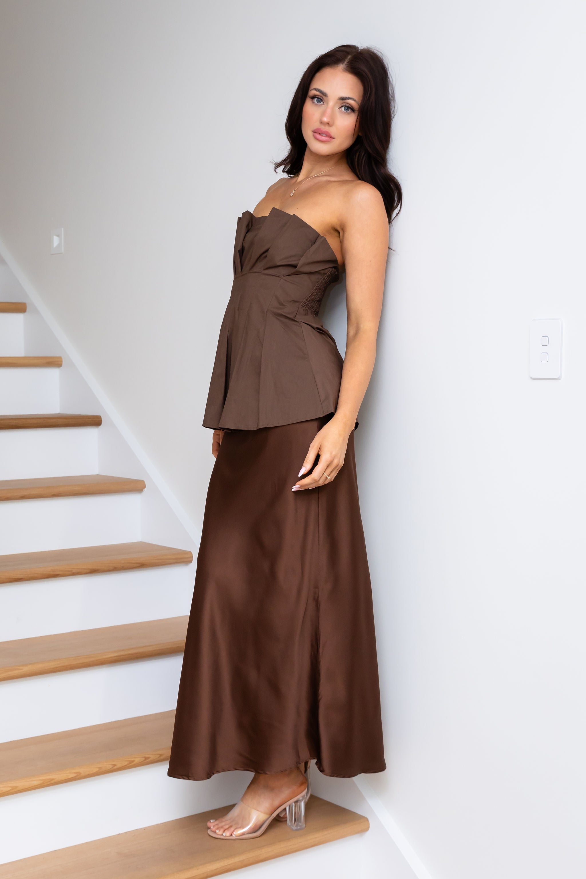 Pleated Top & Satin Skirt Set By Frankie