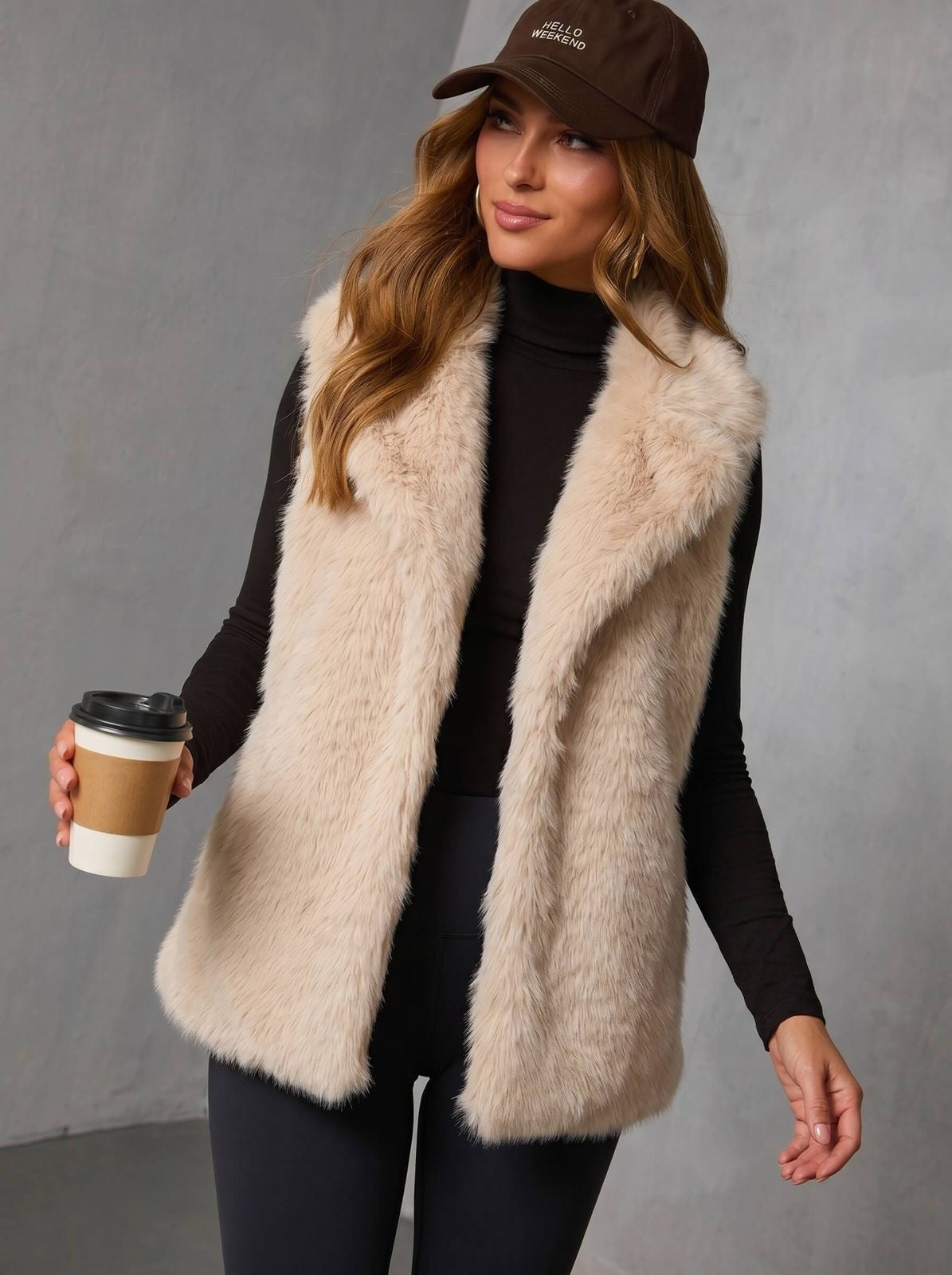 Chantell Faux Fur Vest Beige