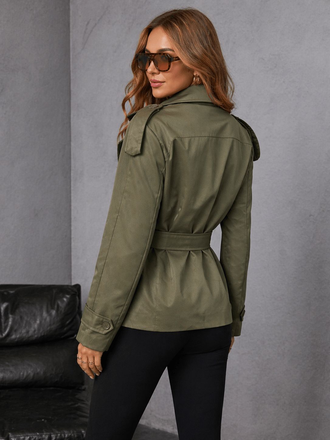 Teagan Cropped Trench Coat in Khaki