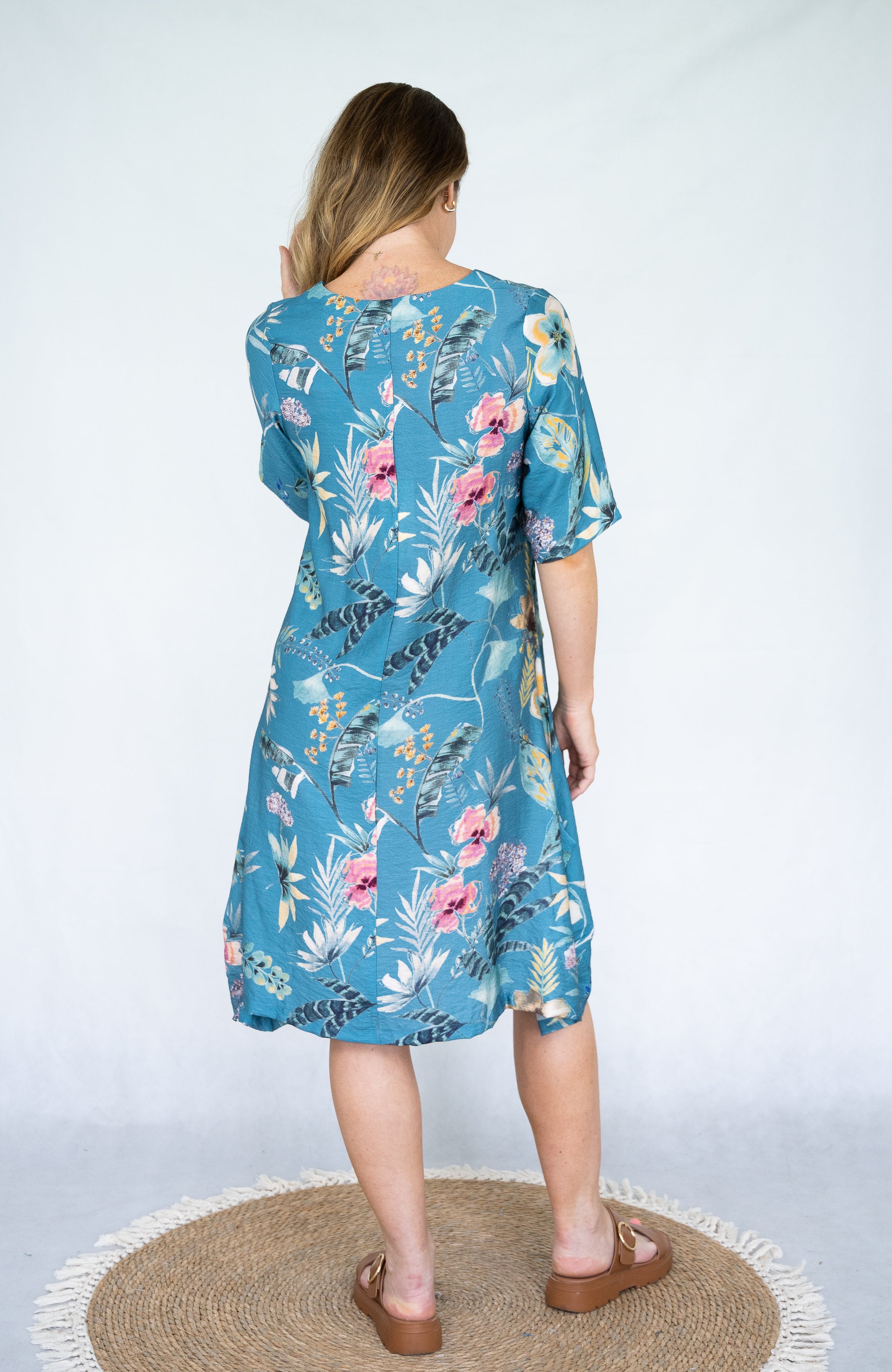 Tropical Blue Print Dress