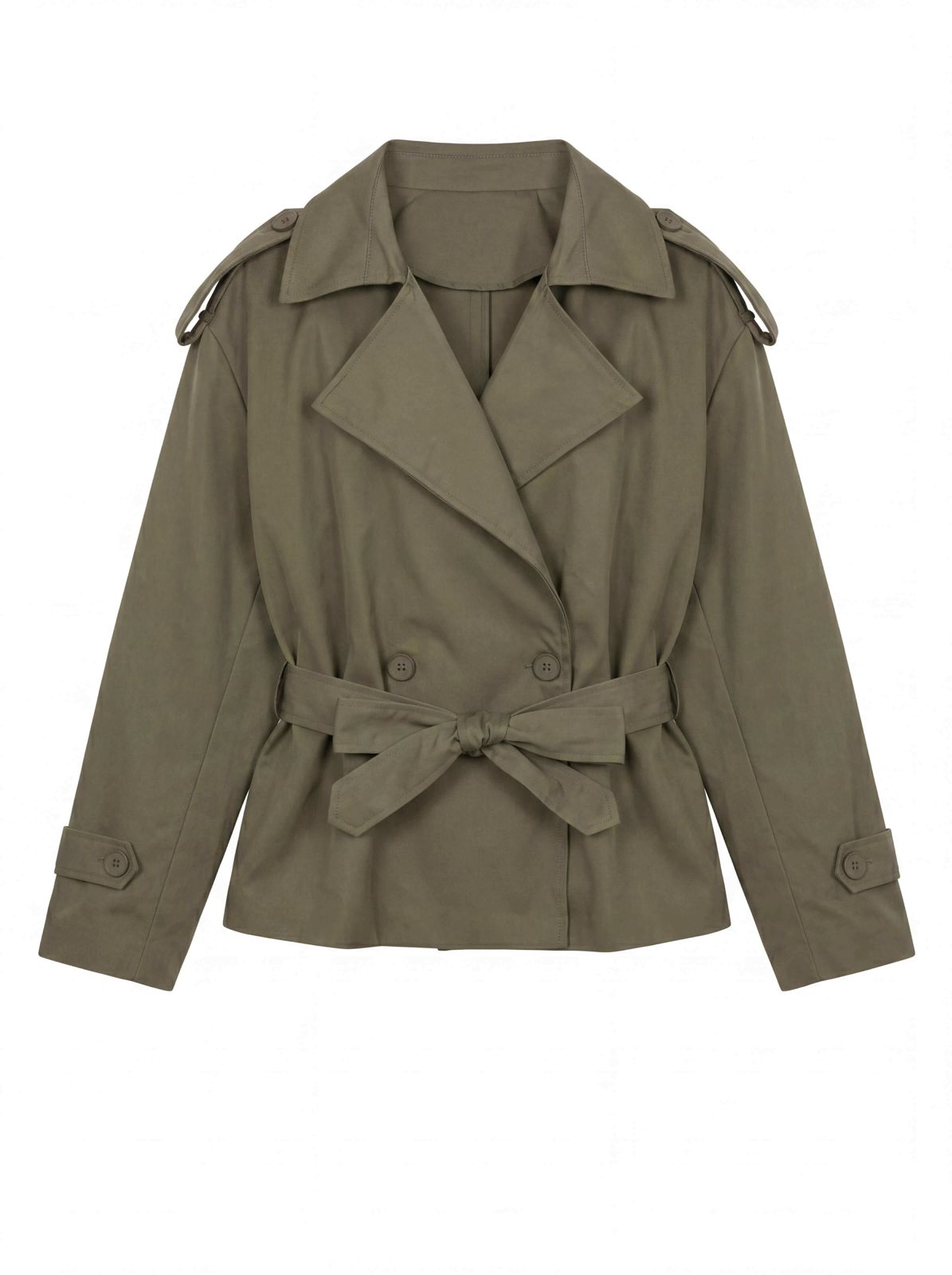 Teagan Cropped Trench Coat in Khaki