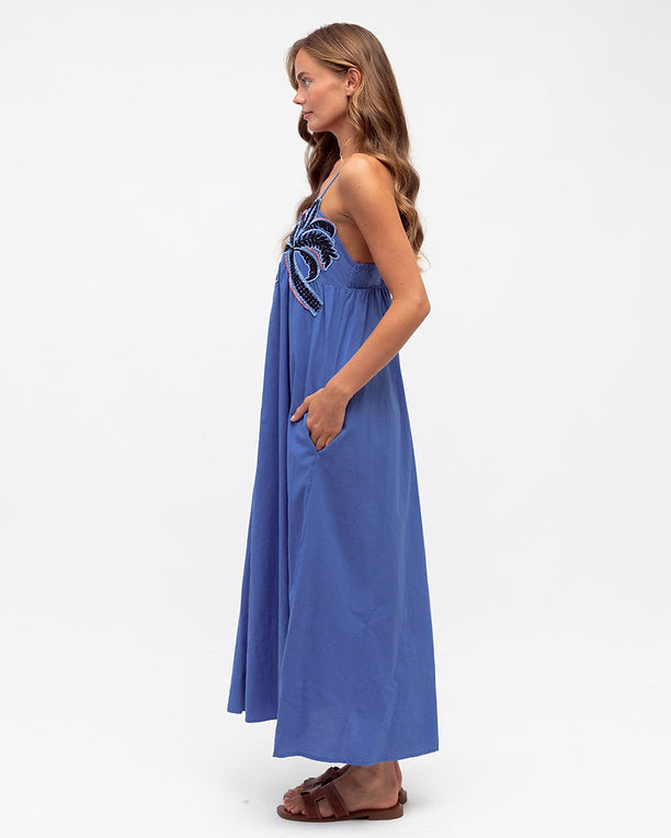 Alice Embroidered Maxi Dress Blue
