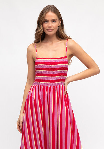 Renata Stripe Midi Dress Red