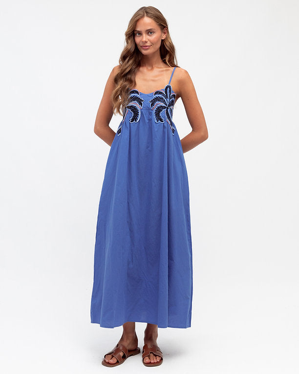 Alice Embroidered Maxi Dress Blue