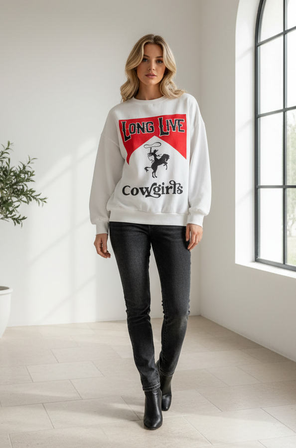 Long Live Cowgirls Fleece Top White