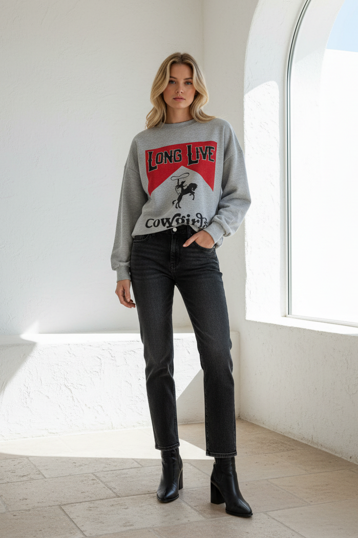 Long Live Cowgirls Fleece Top Grey