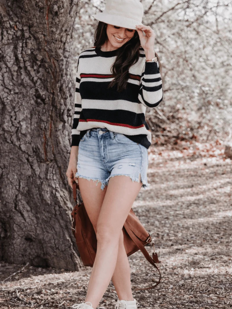 Clover Soft Ribbed Jumper Black/White