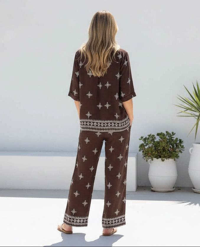 Jarah Shirt & Pant Set Chocolate