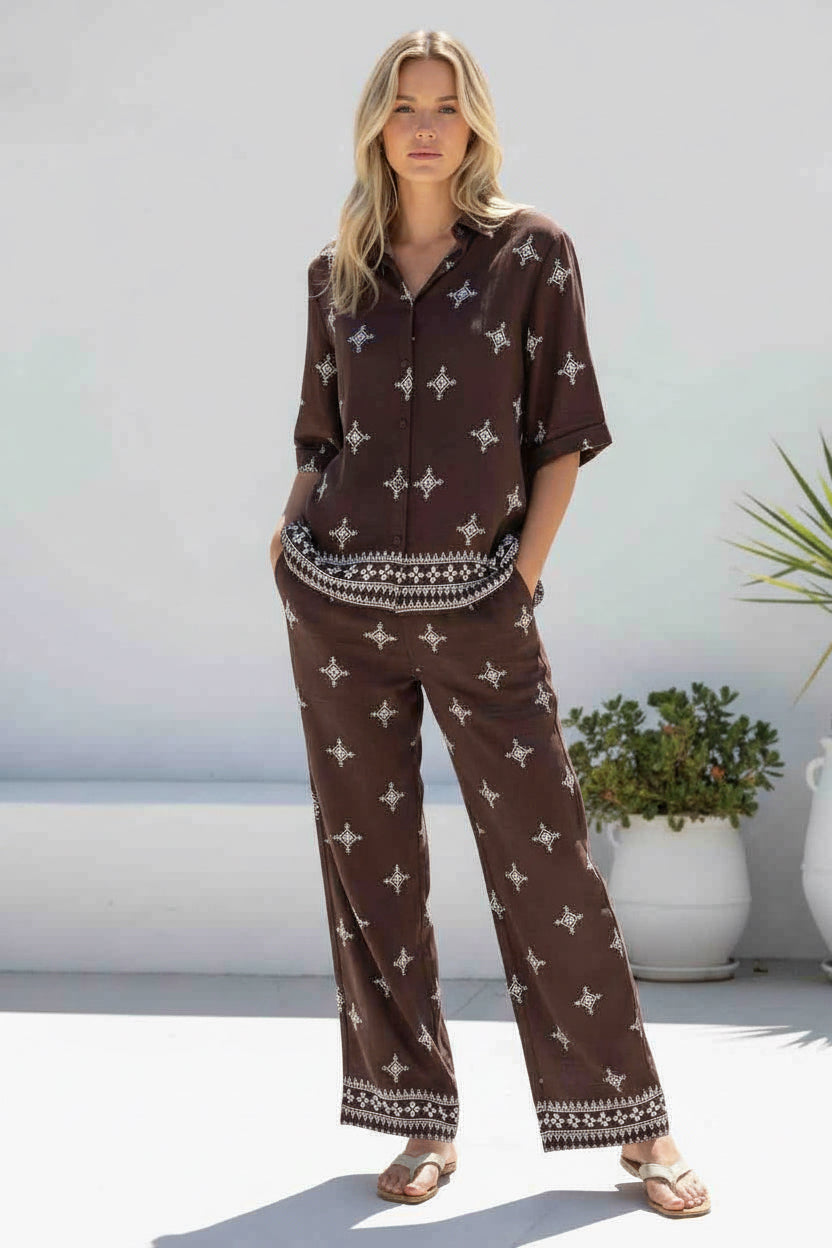 Jarah Shirt & Pant Set Chocolate