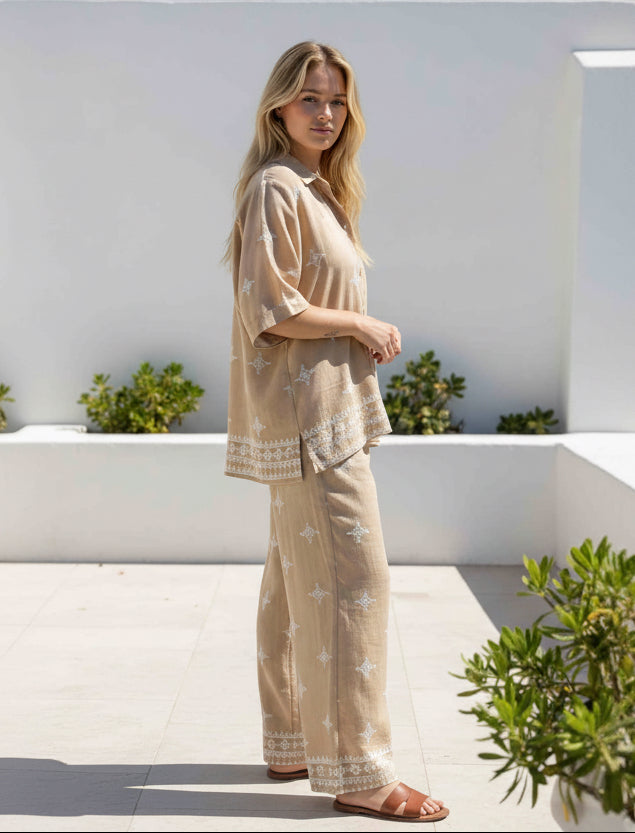 Jarah Shirt & Pant Set Beige