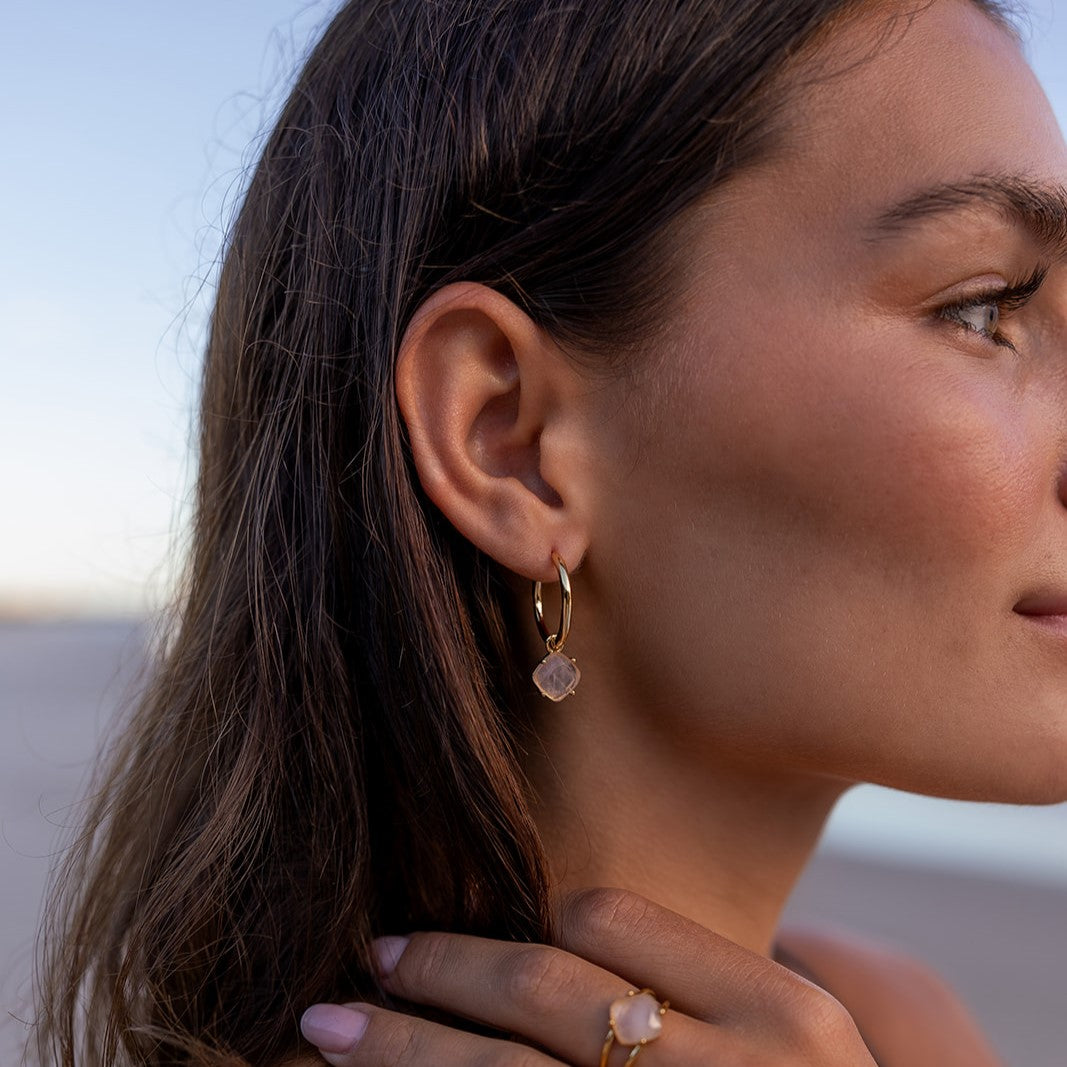 Aura Earrings in Gold with Rose Quartz