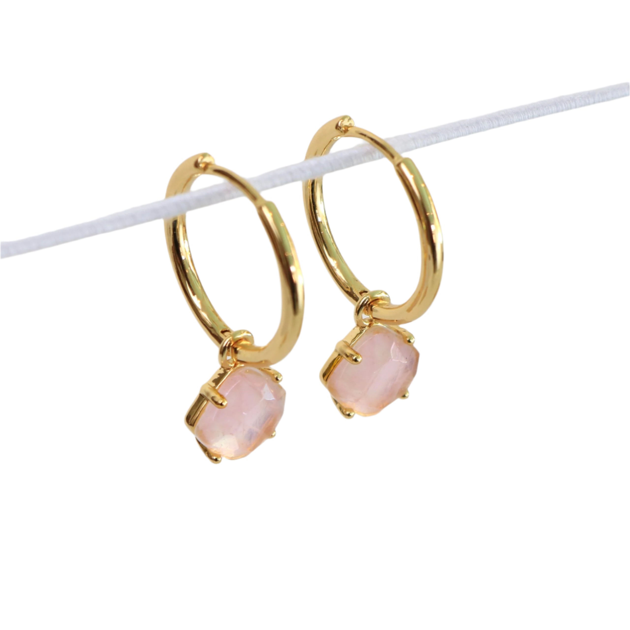 Aura Earrings in Gold with Rose Quartz
