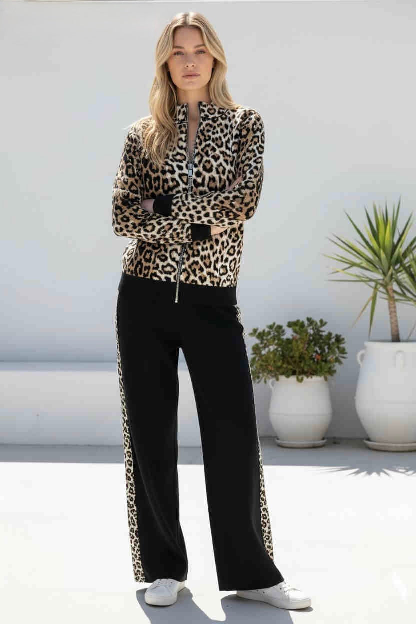 Mia Leopard Knit Set Black