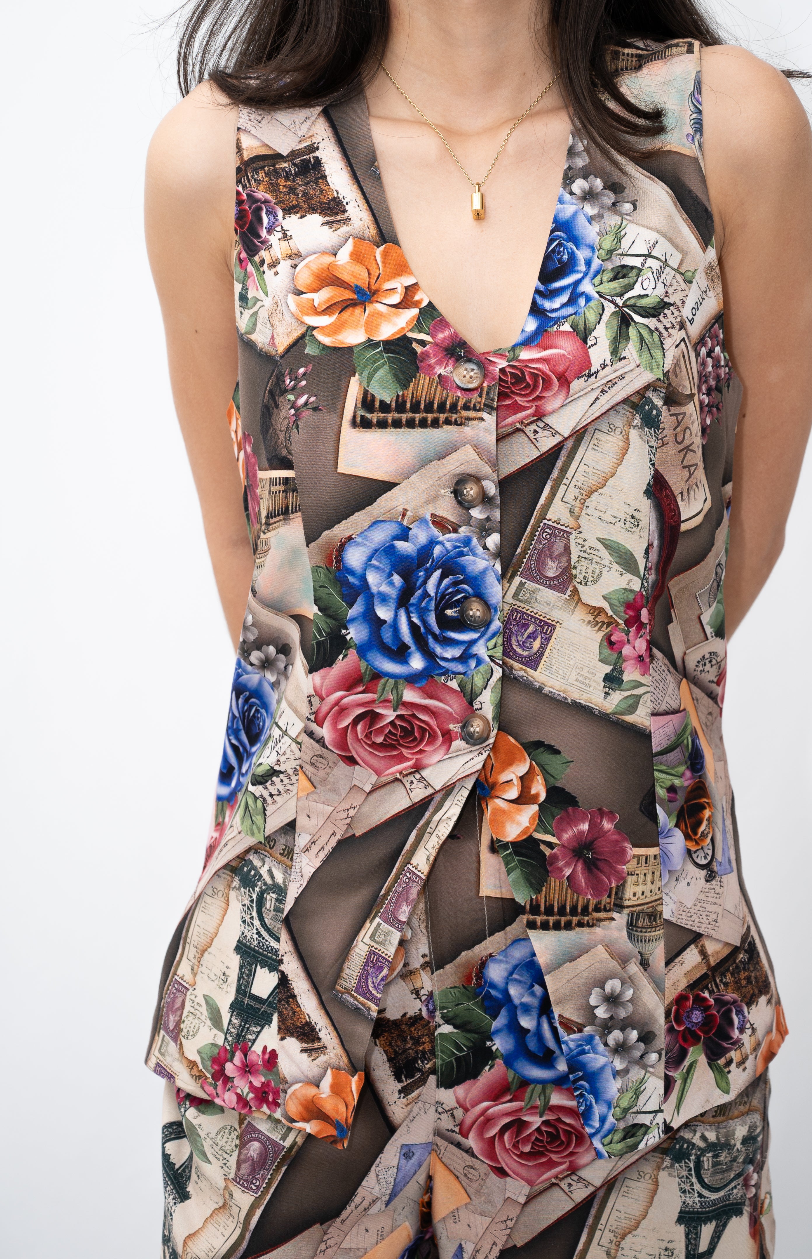 French Collage Waistcoat Top