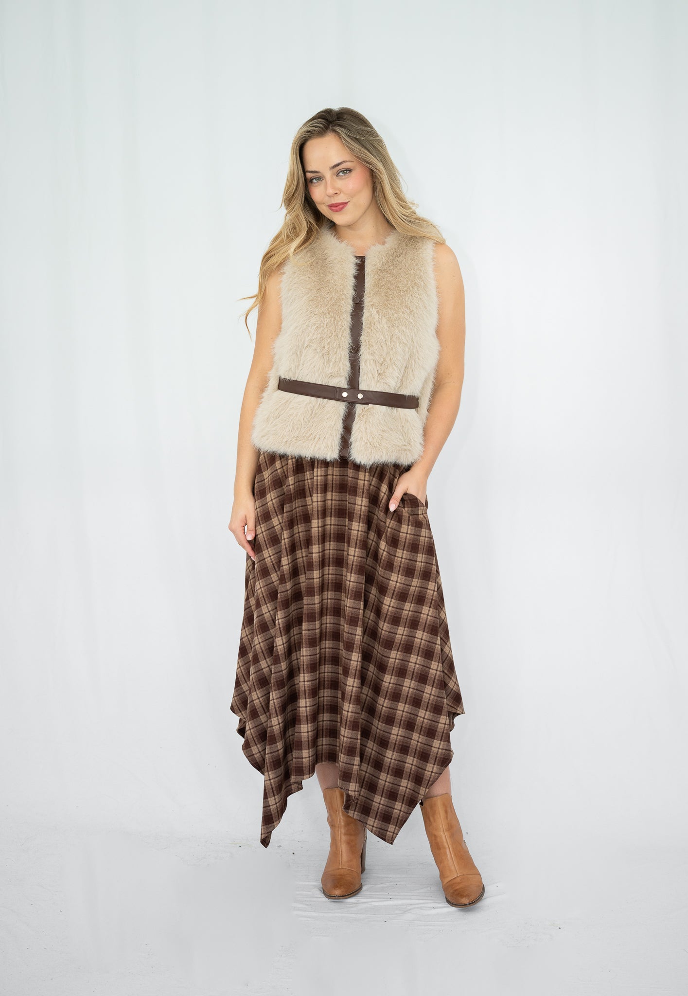 Narla Faux Leather Trim Fur Vest