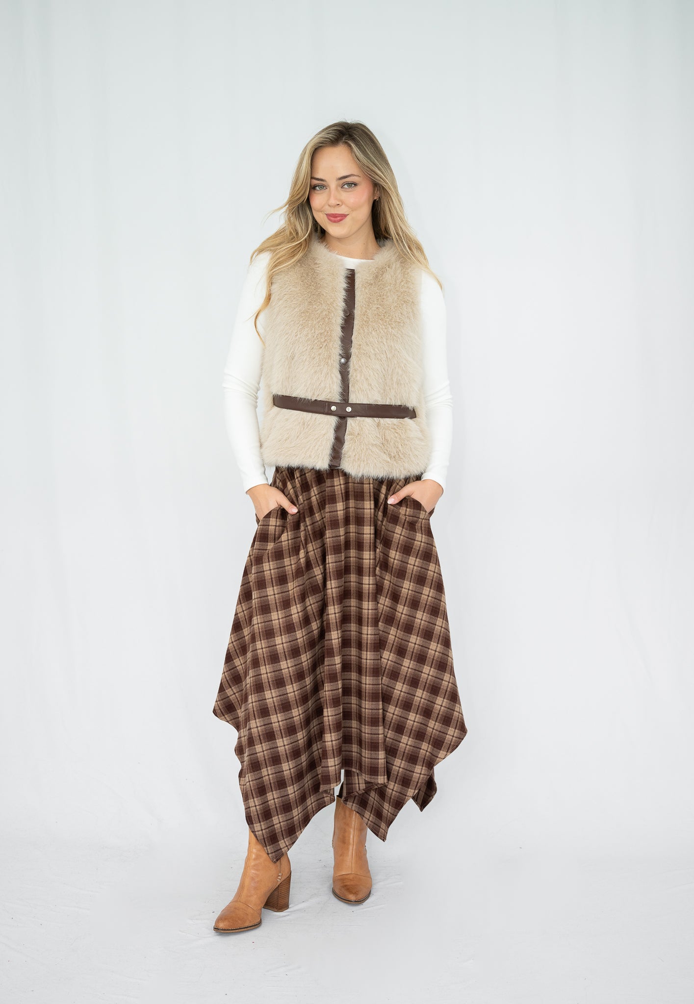 Narla Faux Leather Trim Fur Vest