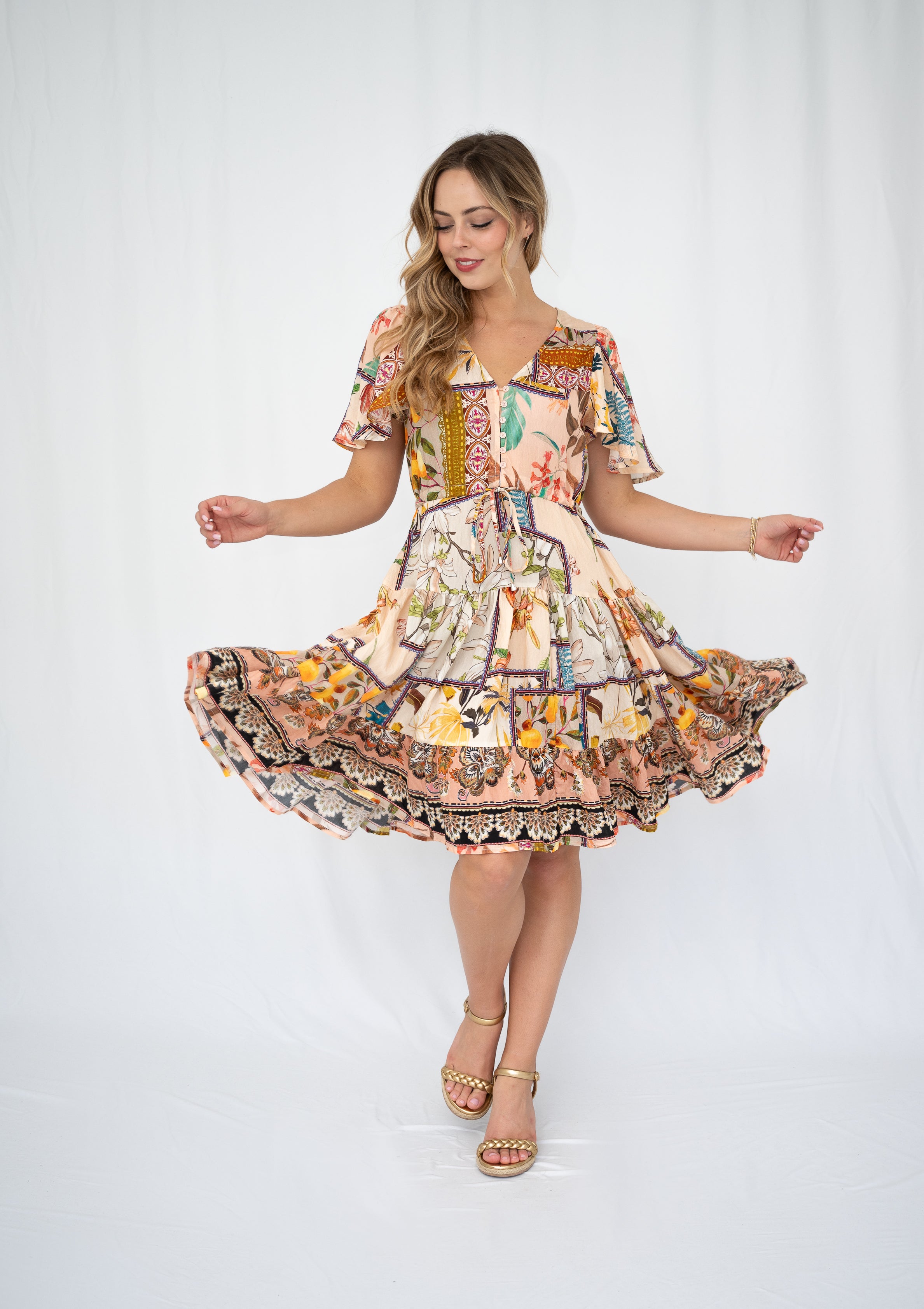 Patchwork Border Cream Selma Dress