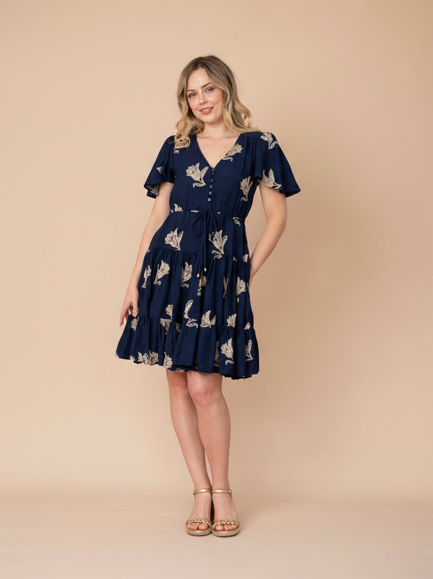 Mali Gold Petal Dress Navy