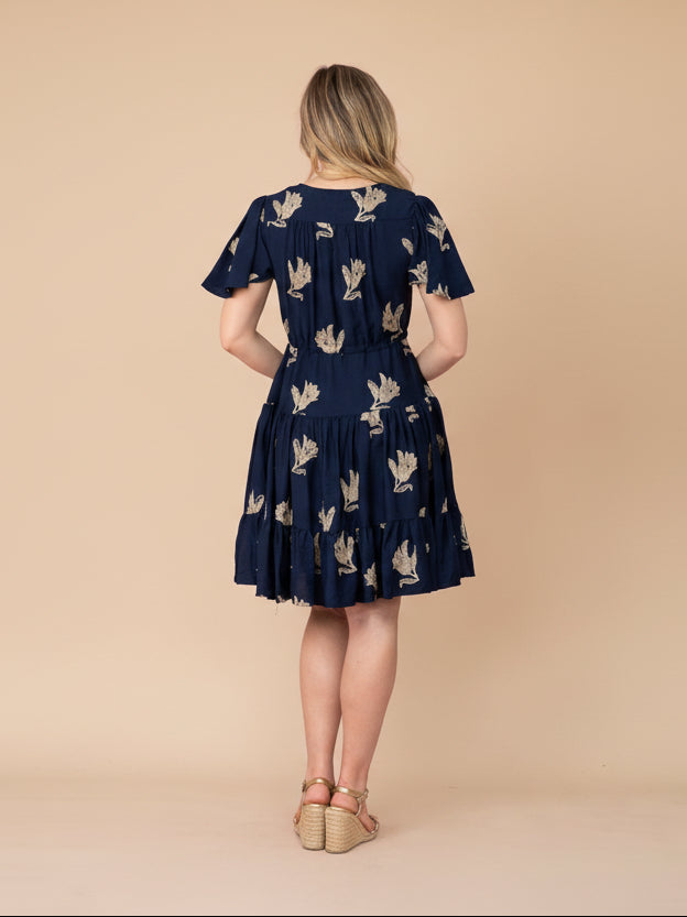 Mali Gold Petal Dress Navy