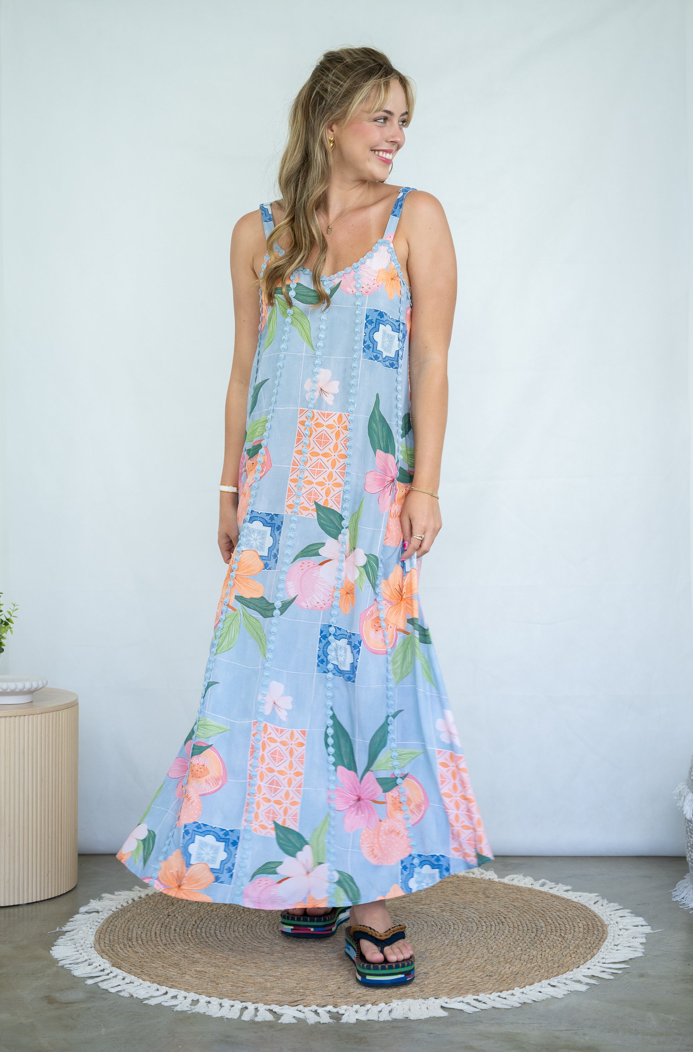 Matilda Tile Print Lace Dress Blue