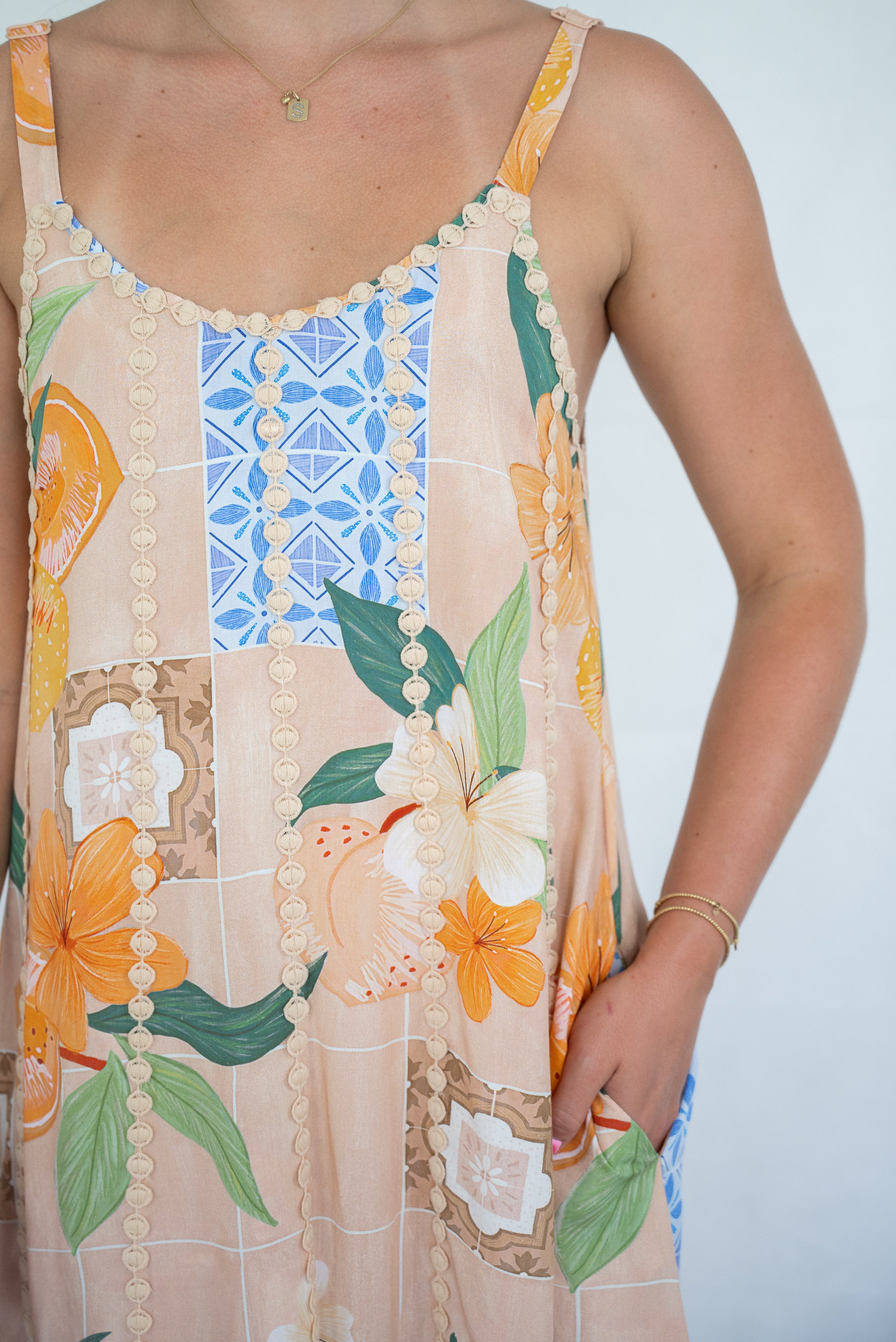 Matilda Tile Print Lace Dress Pink