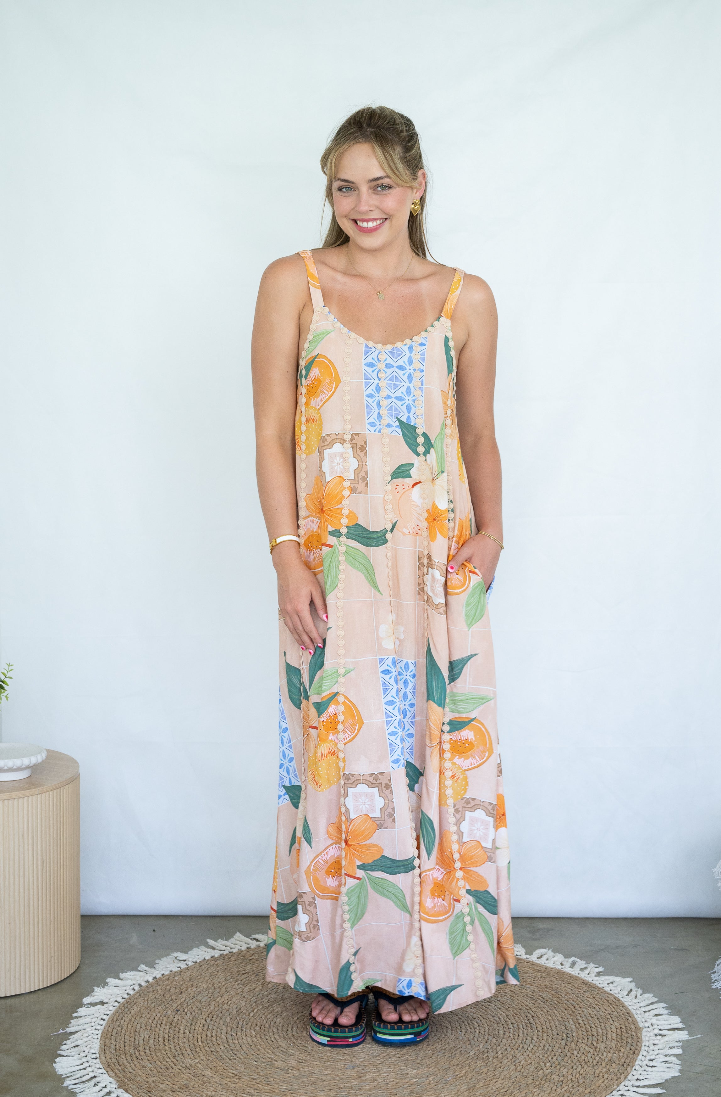 Matilda Tile Print Lace Dress Pink