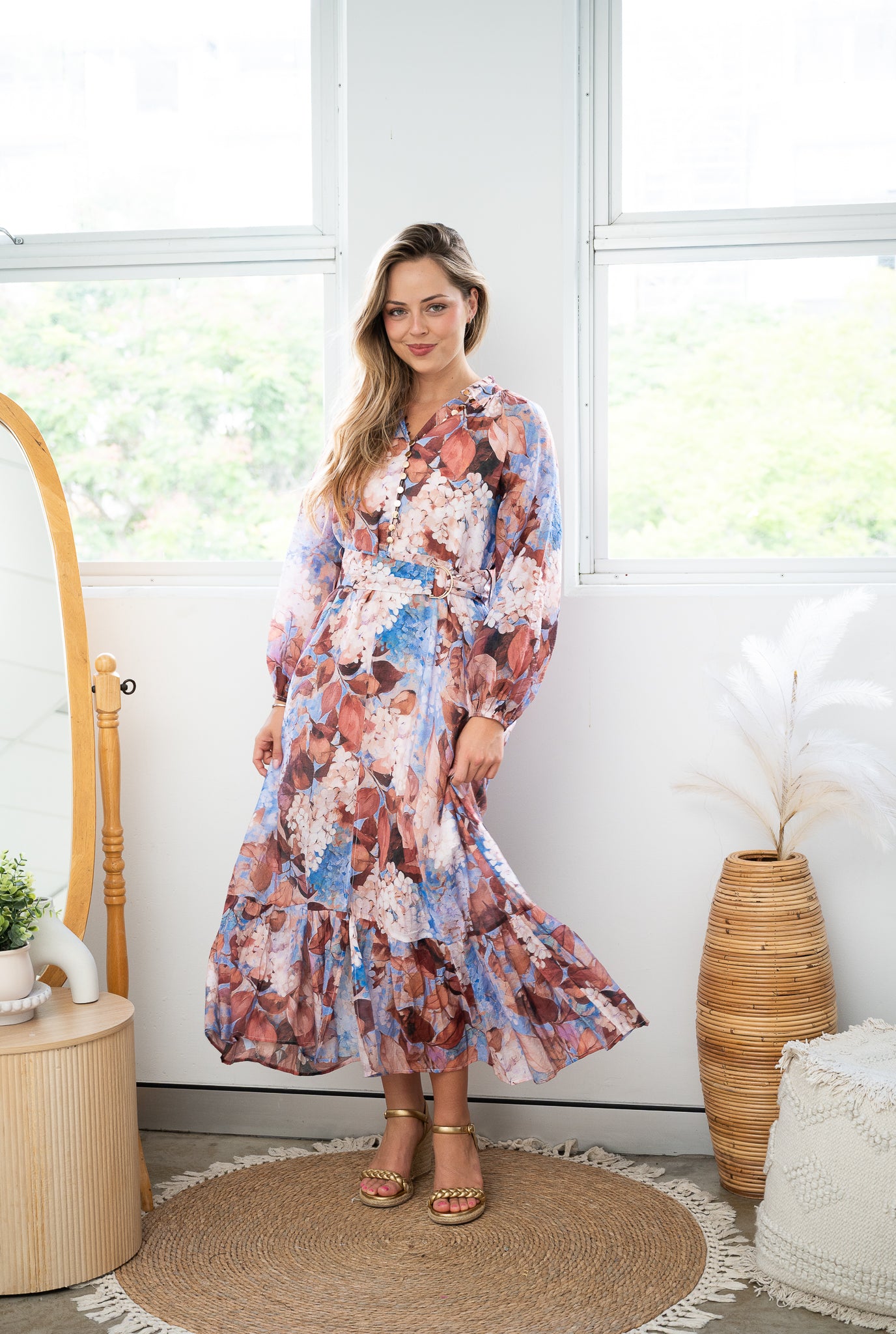 Wisteria Midi Dress Brown