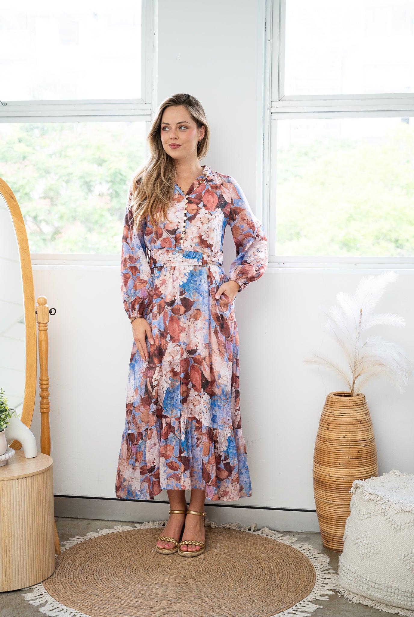 Wisteria Midi Dress Brown
