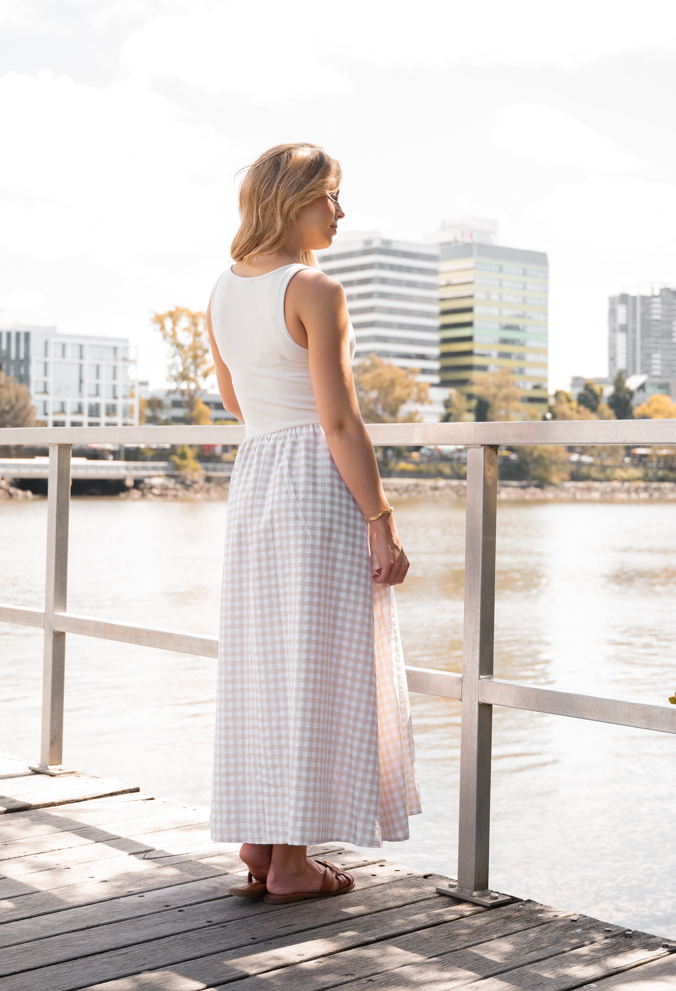 Harmony Gingham Dress Beige