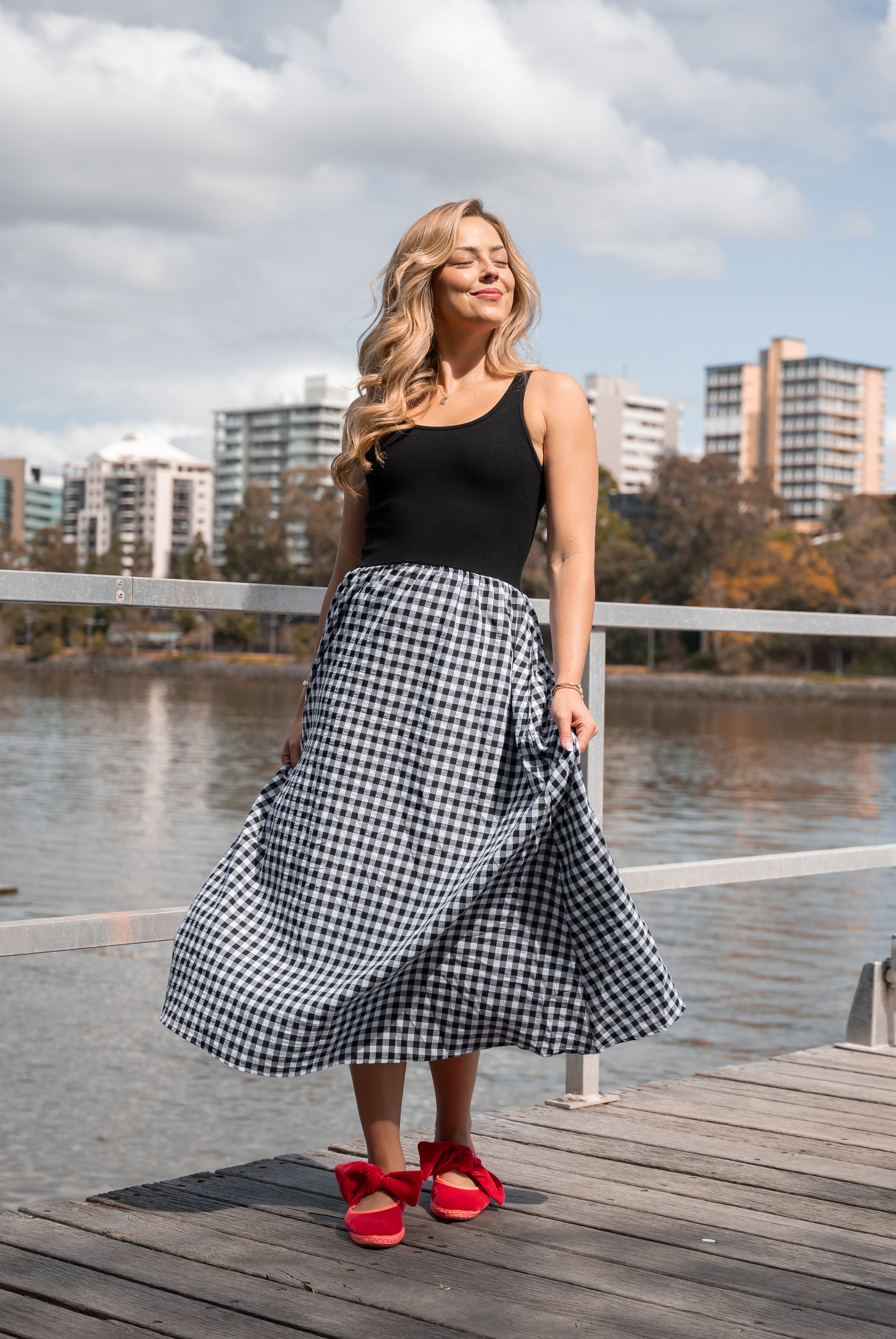 Harmony Gingham Dress Black