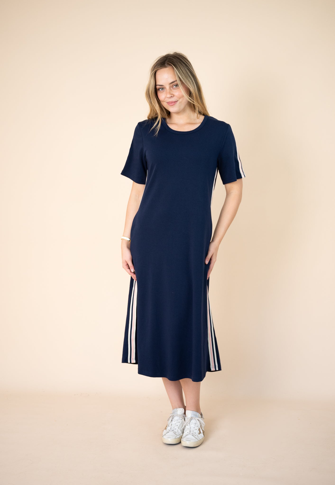 Mindy Jersey Racer Stripe Midi Dress