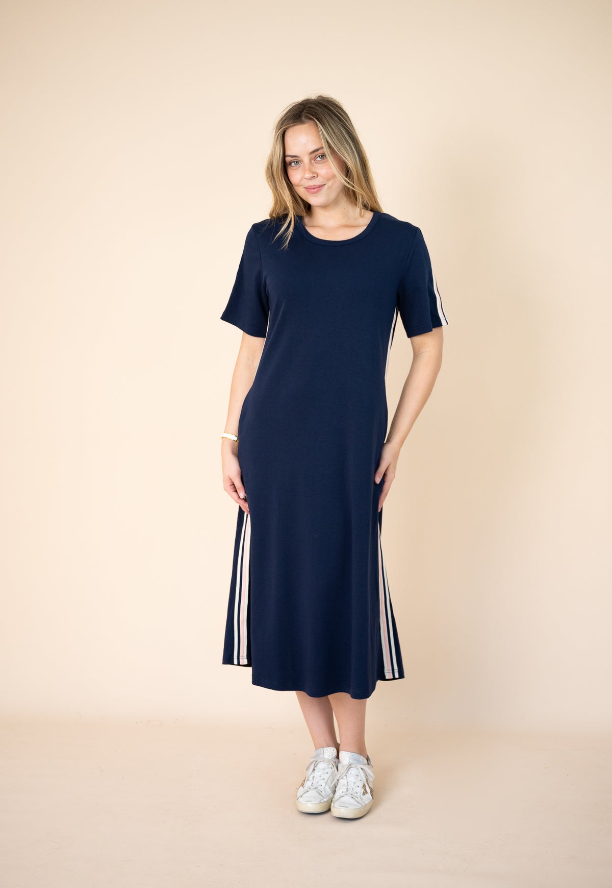 jersey maxi dress amazon Mindy Racer Stripe Midi simple black long dress