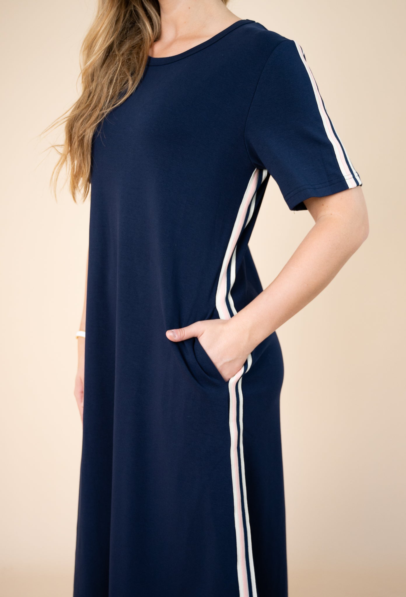 Mindy Jersey Racer Stripe Midi Dress