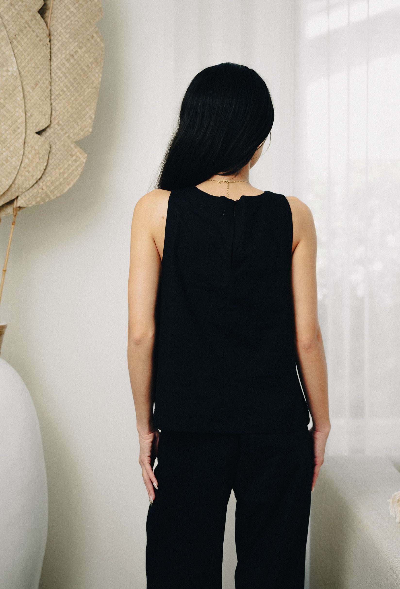 Palm Embroidered Top Black