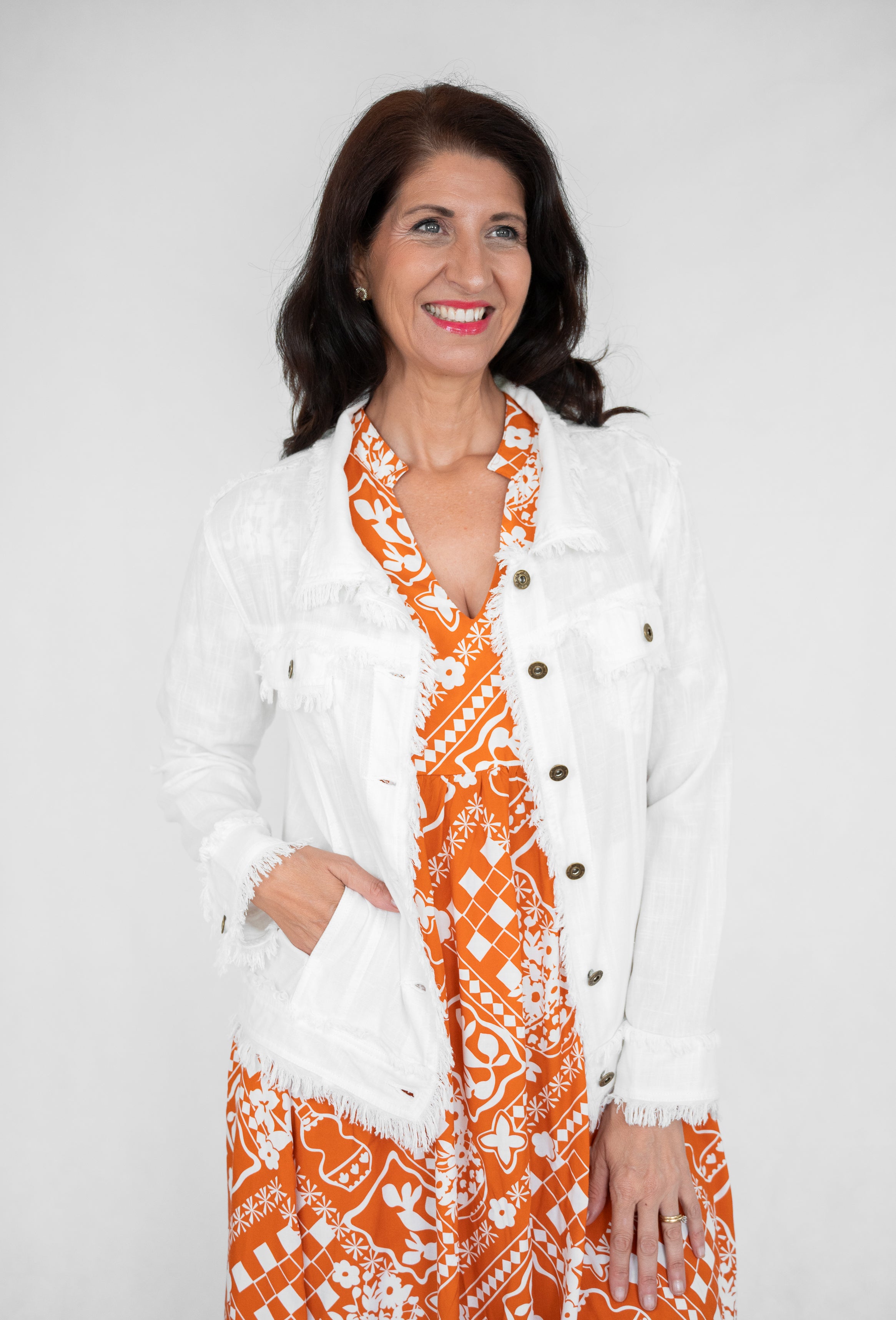 Linen Fringe Jacket White